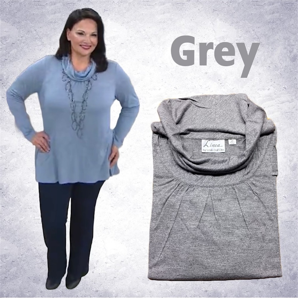 Linea by Louis Dell'Olio Cowl Neck Long Sleeve Knit Top, A268132 NWT 2X Grey